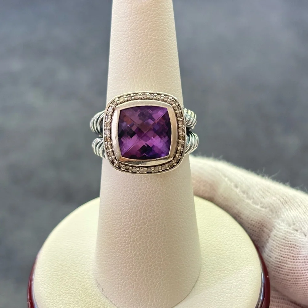David Yurman 11mm Albion Ring with Amethyst & Diamonds 7